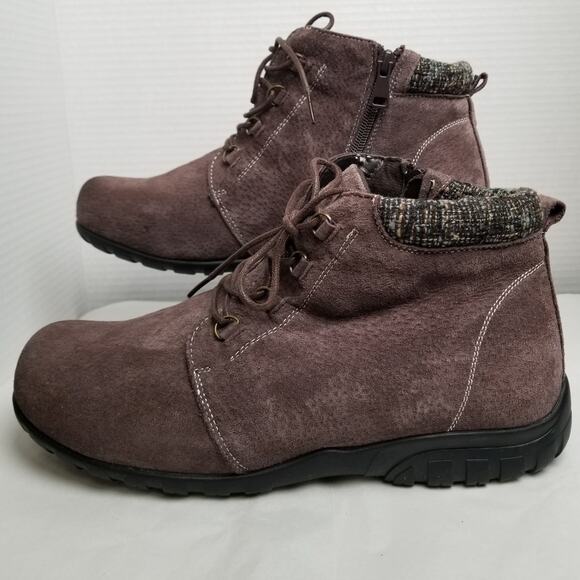 Propet Women's Delaney Suede Ankle Boot Purple Knit Lace Up Side Zip Size 10 - Picture 2 of 11